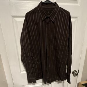 Van Heusen Brown White Striped Cotton Long Sleeve Button-Up Shirt Men